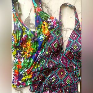 2x LIZ CLAIBORNE + CARIBBEAN JOE Tankini Tops-Size 14